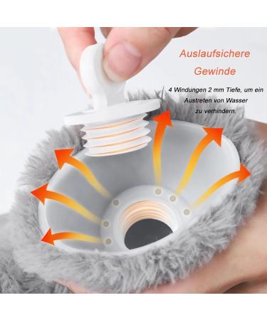 Heat Bottle with Soft Cover 2L - Fluffy PVC Hot Water Bag for Pain Relief | Safe & Durable | Perfect Gift for Women & Adults (Gray) - Buy Online on GoSupps.com