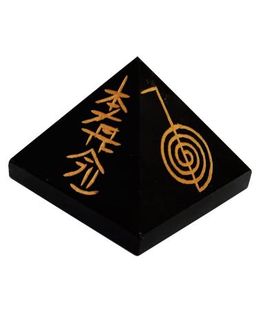 Purpledip Black Tourmaline Pyramid with Reiki Symbols: Good Luck Healing Charm Divine Spiritual Crystal Stone (12333)