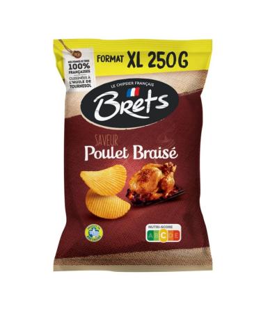 BRETS - Chips Saveur Poulet Brais - Pour lap ritif - 250g of crunchy goodness - Epicerie Sal e - Lot De 4
