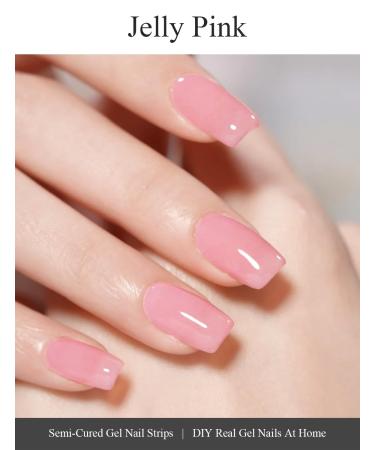 Buy Semi Cured Gel Nail Strips (Jelly Pink) - 16 Pcs UV Nail Stickers | Easy Application | Translucent Gel Nail Wraps for Stunning Nails - Buy Online on GoSupps.com
