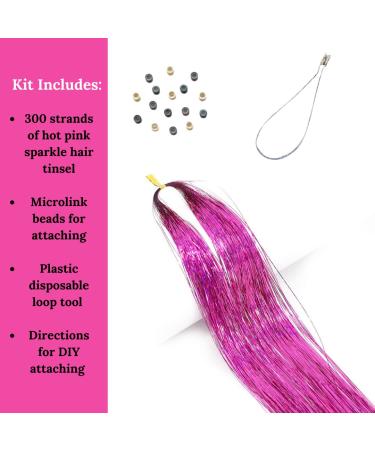 Hot Pink Hair Tinsel Kit with Beads and Loop Tool - Fairy Extensions in Hot Pink - Buy Online on GoSupps.com