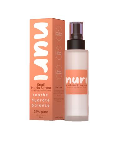 Nuri Snail Mucin Serum - Potent Serum Contains 96% Snail Mucin Hyaluronic Acid - Smoothes Blemishes Reduces Fine Lines - Pump for Easy Application - Ultra-Hydrating Korean Skincare Staple