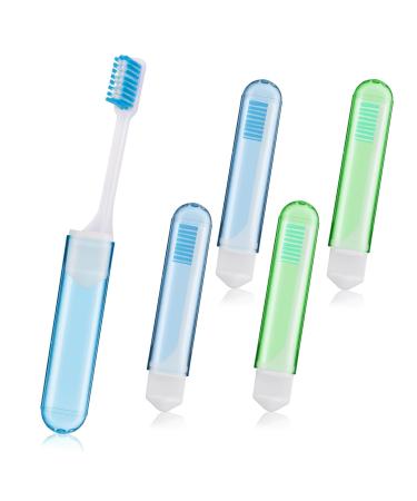 Sibba Manual Toothbrush 4 PCS Soft Bristle Tooth Brush Set Portable Camping Toothbrush Foldable Teeth Gums Brush Cover Mini Case Toothbrush Head Individually Wrapped Travel Home Oral Cleansing Blue/Green