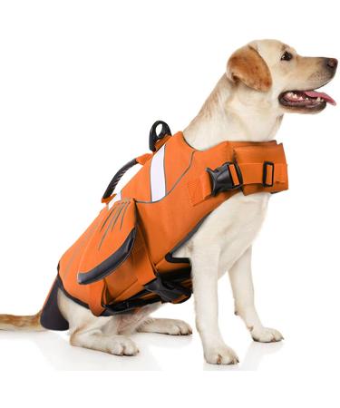 DENTRUN Dog Life Jacket Safety Vest - Adjustable Clownfish Shape for Swimming - High Visibility & Superior Floatation - Rescue Handle - XX-Large Orange - Buy Online on GoSupps.com