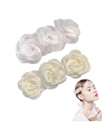 2 Pieces Camellia Hair Clips White Tiara Flower Girl Hair Accessories Flower Hair Clips White Flower Hair Clips Girls Hair Accessories Flower Girl Accessories