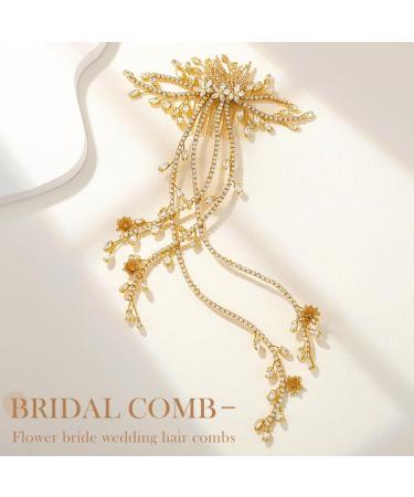 Zoestar Rhinestone Bridal Wedding Hair Comb Gold Flowers Headpiece Bridal Crystal Leaf Hair Accessories for Women and Girls - Buy Online on GoSupps.com