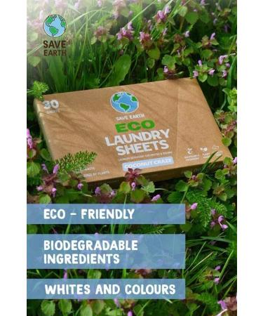 Save Earth UK Laundry Detergent Sheets - Coconut - Eco-Friendly Biodegradable Ingredients & No Harsh Chemicals 3 Pack (90 Loads) - Buy Online on GoSupps.com
