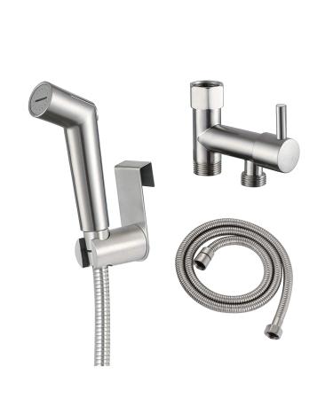 Bidet Sprayer for Toilet Pressure Adjust Bidet Wand  Double Shut-Off Brass Valve Brushed Nickel