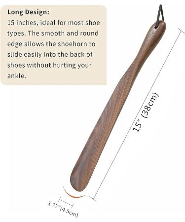 Ruosuruosu Wood Long Handle Shoe Horn with Leather Lanyard - 15 for Seniors, Men, Women, Kids - Travel Shoe Lifter - Walnut Medium - Buy Online on GoSupps.com