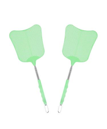 Foxany Large Fly Swatters Strong Flexible Plastic Fly Swatter Heavy Duty Set Telescopic Flyswatter with Stainless Steel Handle for Office Classroom (2 Pack) green