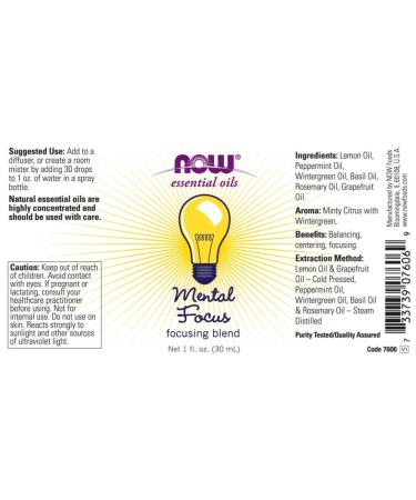 Now Foods Essential Oils for Mental Focus - 1 fl oz (30 ml) | Boost Concentration - Buy Online on GoSupps.com