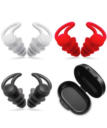 3 Pairs Ear Plugs for Sleeping Noise Reduction Silicone Sleep Earplugs Reusable Hearing Protection Sound Blocking Earplugs for Sleep Snoring Swimming Musician Construction (Black  Grey and Red)