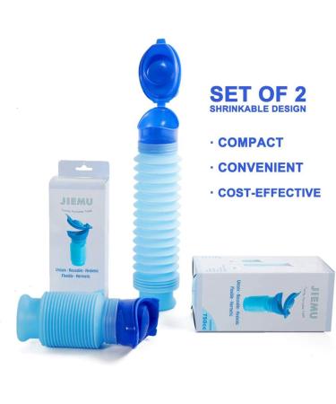 Set of 2 Collapsible Portable Travel Urinals for Men, Women & Kids - Reusable Personal Pee Bottles for Camping, Road Trips - Blue - Buy Online on GoSupps.com