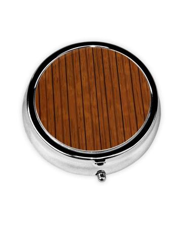 Brown Wood Patternround Pill Box 3 Compartment Round Pill Box Organizer &Portable Travel Pill Box for Traveling.