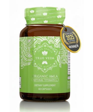 True Veda Organic Amla Powder Capsules | Amla Powder Organic Vitamin C | Indian Gooseberry Natural Extract Whole Food Amalaki Supplement 60 Count (Pack of 1)