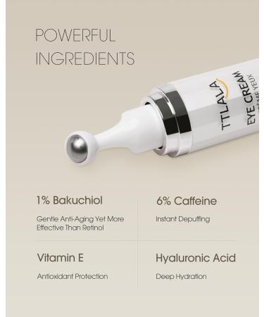 TTLALA Eye Cream with 6% High-purity Caffeine & 1% Bakuchiol Under Eye Cream for Dark Circles Puffiness Fine Lines Anti Aging Wrinkles Eye Bags Treatment for Women & Men with 360 Roller 0.57oz - Buy Online on GoSupps.com