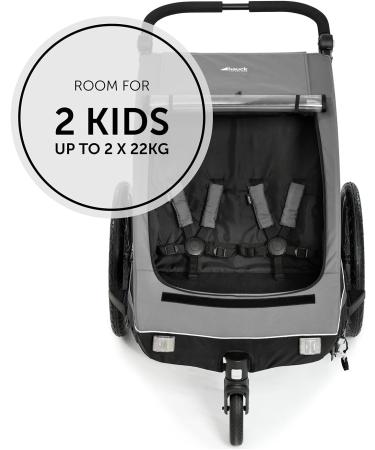 Hauck 2in1 Dryk Duo Bike Trailer for Kids | Double Bicycle Trailer & Pushchair | XL Storage | Grey - Buy Online on GoSupps.com