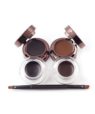 MAKETOPYZN Eyeliner Gel Eyebrow Powder with Mirror Dual-Ended Brush Set  Waterproof Long-Lasting Eyeliner Eyebrow Makeup Double Colors (Black+Brown)