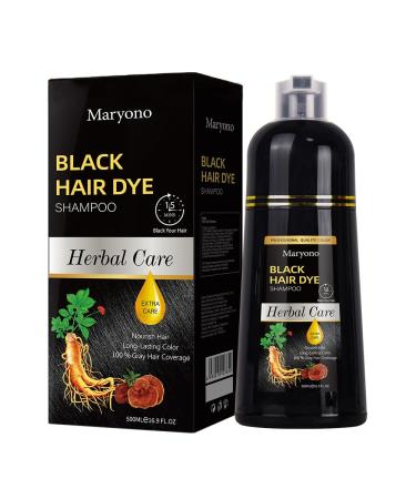 Maryono Hair Dye Shampoo 3 in 1 Natural Gray Hair Coverage for Women Herbal Formula Suitable for All Hair Types Long-Lasting Results Black 500ml