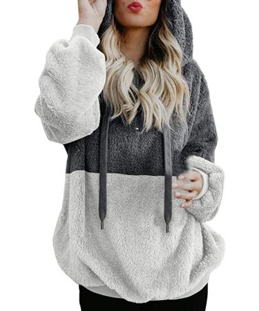 Bigfanshu Womens Sweaters Hooded Sweatshirt Winter Warm Zipper Pocket Pullover Blouse Shirts Gray - Buy Online on GoSupps.com