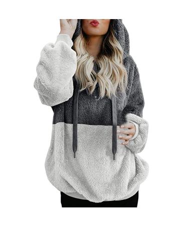 Bigfanshu Womens Sweaters Hooded Sweatshirt Winter Warm Zipper Pocket Pullover Blouse Shirts Gray
