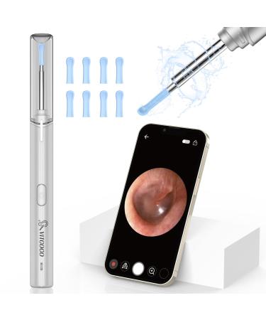 Ear wax removal Otoscope Vitcoco 1920p WiFi ear cleaner IP67 waterproof otoscope ear 360 -wide angle Otoscope camera with 6 LEDs for adults children and pets silver