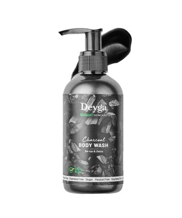 Deyga Charcoal Body Wash Deep-Cleansing Detox for Acne Tan & Pigmentation | Activated Charcoal + Cucumber + Vetiver | Refreshing Purifying Formula for Clear Balanced & Revitalized Skin 220ml