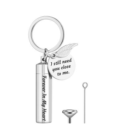 Nibana Personalized Urn Keychain for Ashes Cylinder Cremation Jewelry Memorial Pendant with Angel Wing Charm for Man Women Pet