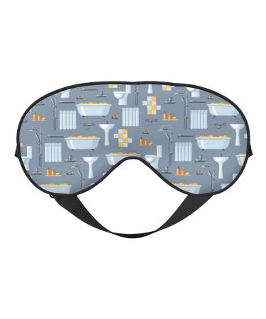 Blue Bathroom Print Sleep Eye Mask Blindfold with Elastic Strap Headband Soft Eye Cover Eyeshade for Night Sleeping Travel