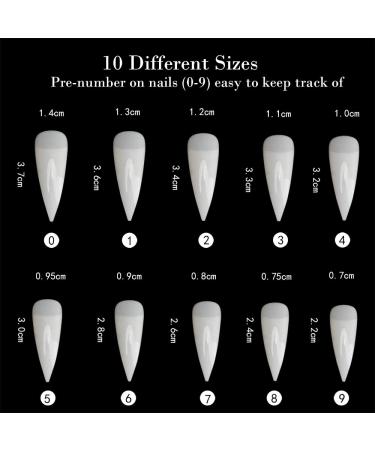 1200PC French False Nail Tips | Acrylic Stiletto Form - Full Cover 10 Sizes Clear & Natural for Salon Mani Pedi - Buy Online on GoSupps.com