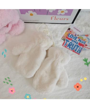 MoonLove Kids Warm Hangable Gloves Full Finger Soft Skin-Friendly Comfortable Plush Mittens Baby Toddler Infant Winter Mitten with String Windproof Coldproof Hanging Neck Hand Warmer White - Buy Online on GoSupps.com