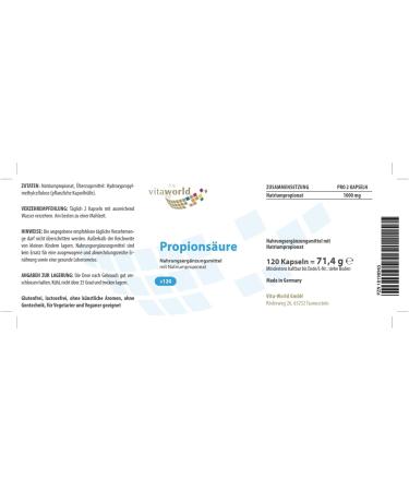 Pack of 3 Vita World Propionic Acid 500 mg High Purity Sodium Propionate 3 x 120 Vegan Capsules - Buy Online on GoSupps.com