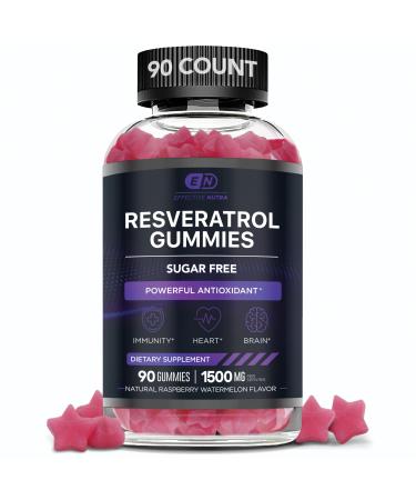 EFFECTIVE NUTRA Resveratrol Gummies 1500mg | Sugar-Free Supplement for Antioxidant Support Immunity Heart Health and Brain Function | 45-Day Supply Natural Berry Flavor Made in USA (90 Count)