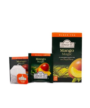 Ahmad Tea Mango Magic - Black Tea with Real Mango Pieces - 20 Individually Packaged Aroma-Sealed Tea Bags - Premium Quality Fruit Tea - Buy Online on GoSupps.com