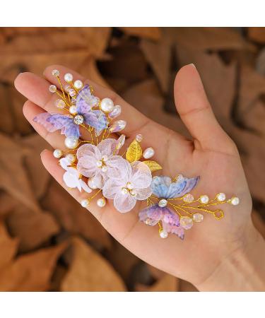 Gold Butterfly Wedding Hair Vine - Crystal Pearl Bridal Headband - Buy Online on GoSupps.com