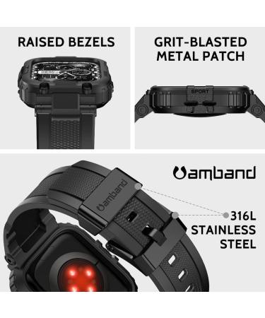 amBand Rugged Case with Strap for Apple Watch 8/7 45mm - Protective Cover for iWatch 6/SE/5/4/3 Men - Black 42/44/45mm - Buy Online on GoSupps.com