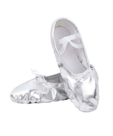 Nexete Ballet Shoes Split-Sole Slipper Flats Ballet Dance Shoes for Toddler Girl Kid Women in Gold,Silver,Pink Glitter Colors 6 Women/5 Men Silver