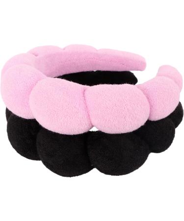 MapofBeauty 2 Pieces Spa Headband Women Fashion Puffy Head Wear Hair Accessory Sponge Soft Hairband (Black/Pink) - Buy Online on GoSupps.com