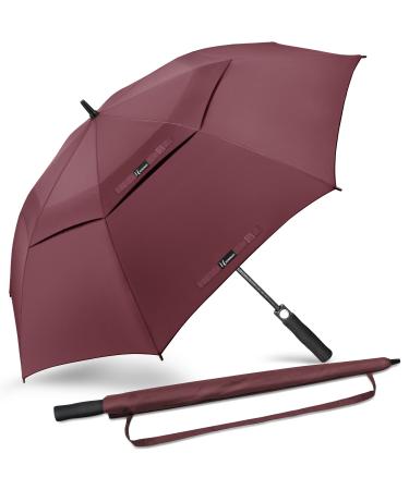 NINEMAX Large Golf Umbrella Windproof 54/62/68 Inch Extra Large, Automatic Open Double Canopy Vented Oversized Adult Umbrella for Rain and Wind Wine Red 62 Inch