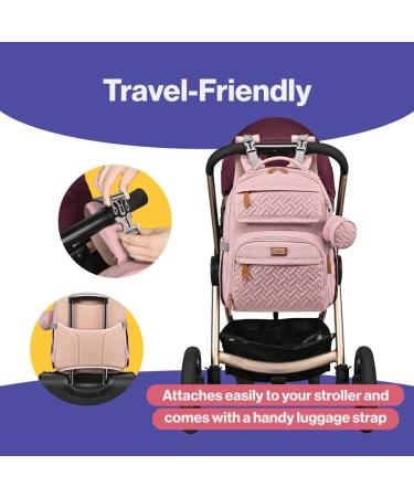 BabbleRoo Large Diaper Bag Backpack - Pink | Includes Changing Mat Pacifier Bag & Stroller Straps | Ideal for International Shipping - Buy Online on GoSupps.com