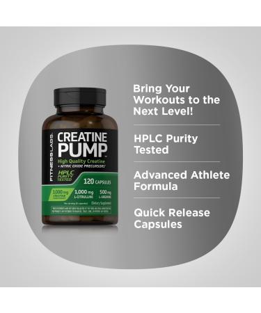 Fitness Labs Creatine Capsules 120 Count - Pure German Creatine Monohydrate 3000mg | Nitric Oxide Pump Supplement | HPLC Tested & Non-GMO - Buy Online on GoSupps.com