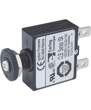 Blue Sea Systems Push Button Reset-Only CLB Circuit Breakers with Quick Connect Terminals 15 Amp Dc