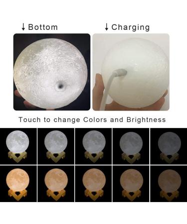 Methun 3D Moon Lamp 5.9 Inch with Wooden Base - LED Night Light for Home Decor - Touch Control Brightness - Ideal Gift for Bedroom, Christmas, New Year - White & Yellow - Buy Online on GoSupps.com