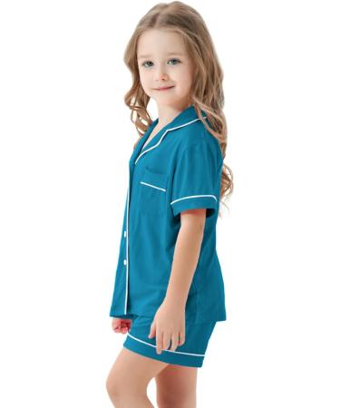 SWOMOG Unisex Kids Modal Pyjamas Set - Button-Down Short Sleeve PJs Lounge Set - Turquoise - 10-11 Years - Buy Online on GoSupps.com