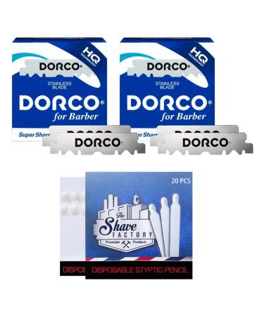 2x 100 DORCO Single Edge Razor Blades (half blades) + 20x The Shave Factory Styptic Matches