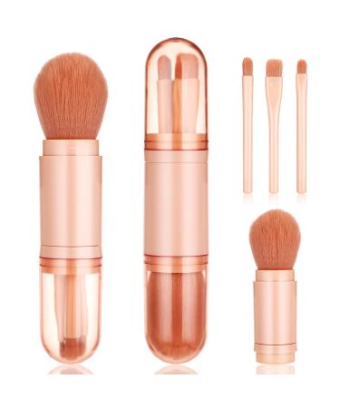 4 in 1 Travel Makeup Brushes Set Portable Retractable Travel Makeup Brushes Foundation Blush Powder Eye Shadow Concealer Brush for Women Makeup Brush Cruelty-Free