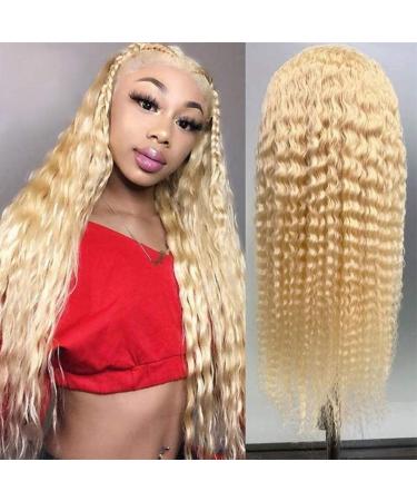 Blonde 13x4 Lace Front wig curly transparent blonde lace front wig Brazilian remy real hair for black women plucked wig with 150% density 24 inches