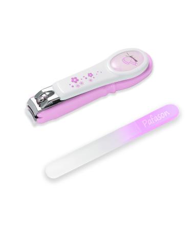 PAFASON Baby Safety Nail Clipper with Nail Catcher and Baby Glass Nail File, Czech Float Glass, Stainless Steel, Ideal Shower Gift for Young Children, Infant, Newborns, Babies,Toddlers Light Purple