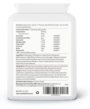 Ginkgo Biloba B Plus Supplement 2000mg - 90 Vegan Capsules with Vitamin B Complex for Heart, Circulation, Nervous System & Brain Support - Buy Online on GoSupps.com