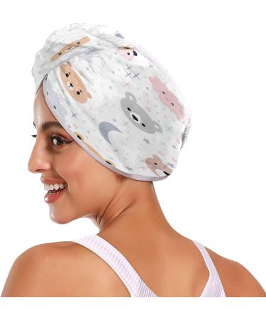 Colorful Bear Head Dry Hair Cap - Quick Drying 2 Piece Towel Set with Button Headband | Super Absorbent & Soft Comfort - Buy Online on GoSupps.com